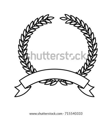 olive branch monochrome crown and ribbon on bottom vector illustration