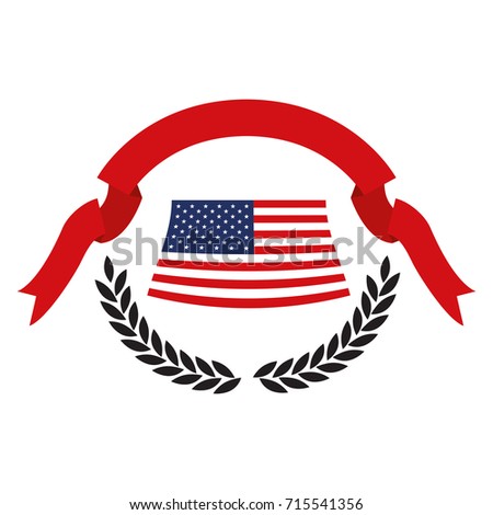 united states flag over black olive branches with thick red ribbon on top vector illustration