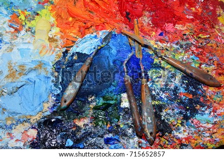 A painter's palette in his workshop