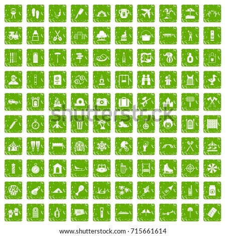 100 holidays family icons set in grunge style green color isolated on white background vector illustration