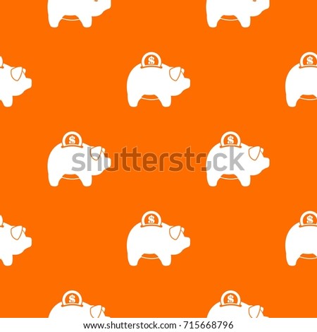 Pig money box pattern repeat seamless in orange color for any design. Vector geometric illustration