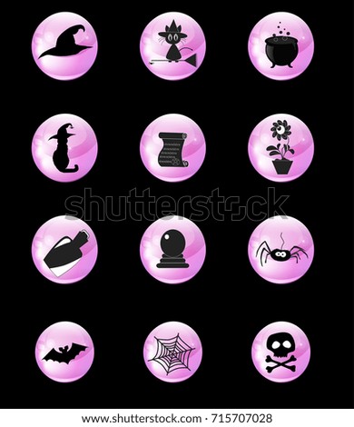 set of halloween black  magic icons isolated  on black background. Vector illustration. Clip art. 