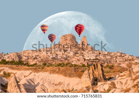 Amazing view of Uchisar castle in Cappadocia "Elements of this image furnished by NASA "