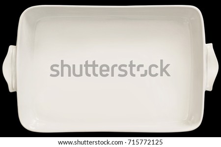Large Off White Oblong Rectangular Ceramic Baking Pan Isolated On Black Background