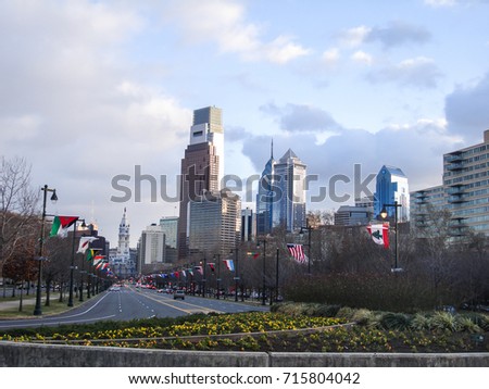 Philadelphia cityscape from Rocky Steps