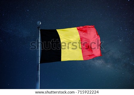  Belgium flag on the mast over milky way