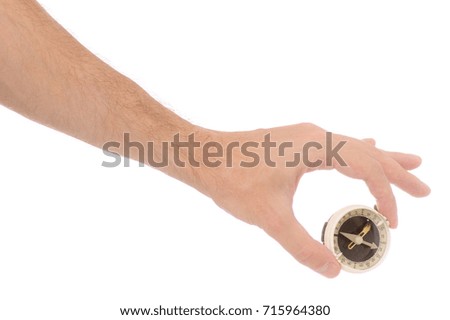Male hand compass on white background isolation
