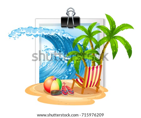Summer theme at seaside on photoframe illustration