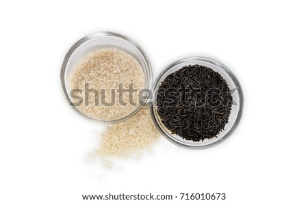 Bowls of basmati and wild rice, shot from above Royalty-Free Stock Photo #716010673
