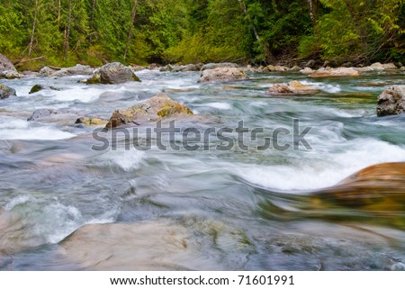 Beautiful Mountain River at the Riverside Park. North Vancouver, British Columbia, Canada.
