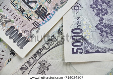 banknotes of Japanese currency yen background, JPY money