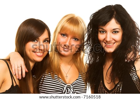 friends portrait having fun all elegantly dressed ready to party over a white background