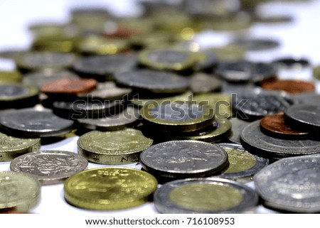 Stack of British coins close up