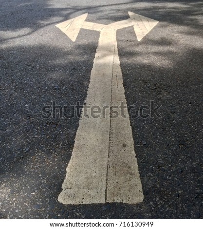 Turn Left or Turn Right Sign on Asphalt Road with Tree Shadow  Royalty-Free Stock Photo #716130949