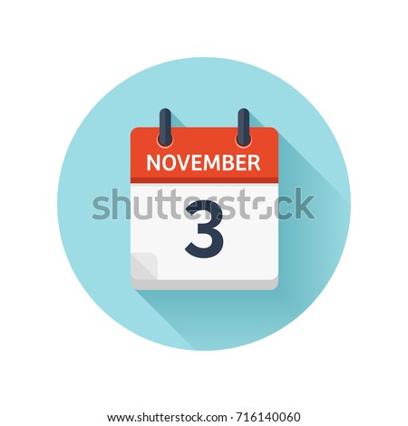 November 3. Vector flat daily calendar icon. Date and time, day, month 2018. Holiday. Season.