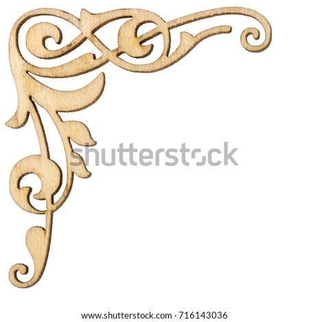 Wooden vintage baroque corner ornament, decorative design element, isolated on white background