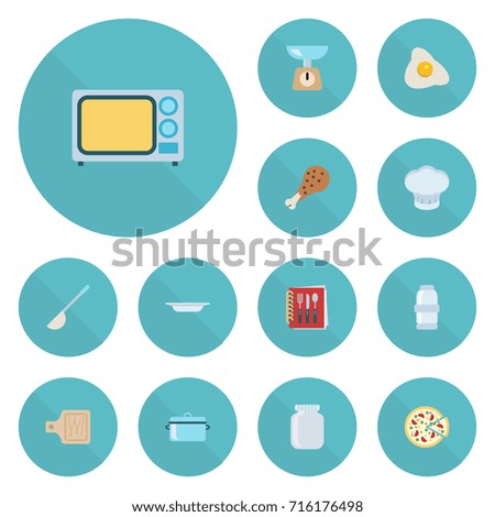 Flat Icons Electric Stove, Casserole, Spice And Other Vector Elements. Set Of Gastronomy Flat Icons Symbols Also Includes Book, Leg, Breadboard Objects.