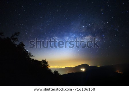Milky Way Galaxy at Doi inthanon Chiang mai, Thailand. Long exposure photograph. With grain