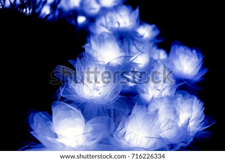 Soft light artificial light white blue flower at night,decorative light,Transparency fabric cover light made a lot of beautiful flowers.