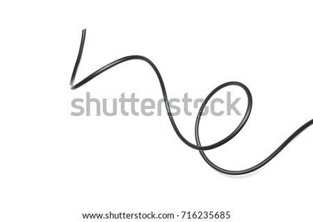 black wire cable isolated on a white background abstraction. Royalty-Free Stock Photo #716235685