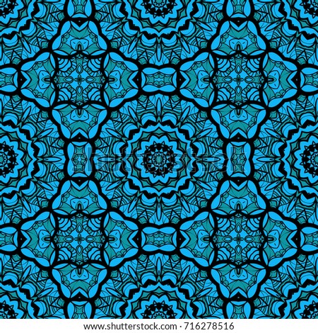 Oriental design with seamless Mandala illustration. Design for background, invitation card, etc. vector illustration. blue color