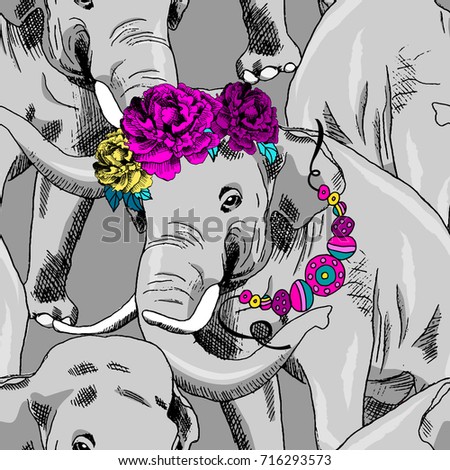 Vector seamless pattern with elephant 1