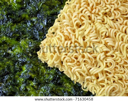 Background of instant noodle with seaweed