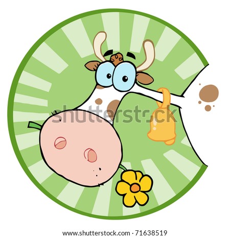 Clipart Illustration-Farm Cow Head Chewing On A Flower