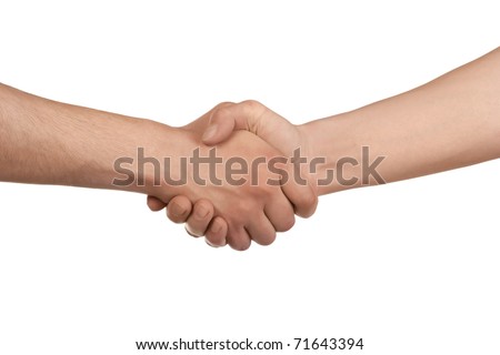 Shaking hands of two male people, isolated on white Royalty-Free Stock Photo #71643394