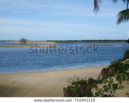 Beach with shoals and blue sea