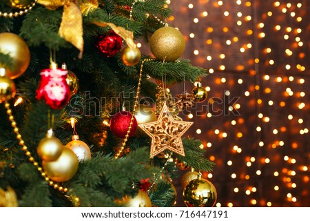 christmas decorative gifts toys and fire in background holiday concept