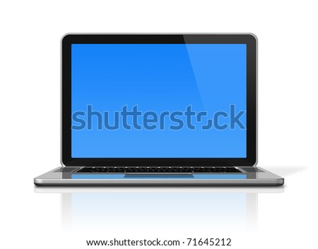 3D laptop computer isolated on white with 2 clipping path : one for global scene and one for the screen