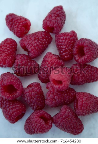 Isolated Raspberries Marble Background Top View Vertical Picture Selective Focus