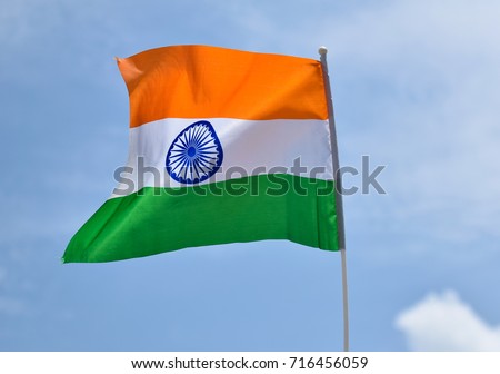 Flag of india in the blue sky.