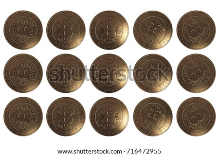 Gold coin Bitcoin on white background. The concept of crypto currency. Blockchain technology.