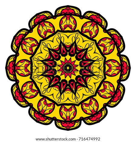 Sun color flower mandala. Energy symbol. vector illustration. for greeting card, invitation, tattoo, spa, yoga symbol.