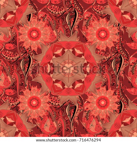 Bright floral collage blossom flowers red, orange and brown. Blossom lilies seamless background. Amazing collage paradise style for floral design.