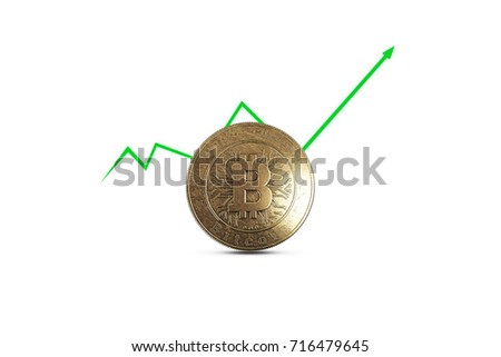 Gold coin Bitcoin on white background. The concept of crypto currency. blockchain technology. Mixed media.