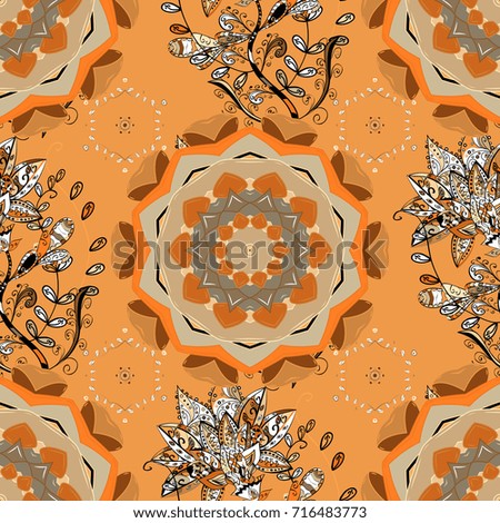 Seamless Floral Pattern in Vector illustration. Vector illustration. On orange, beige and brown colors. Beautiful fabric pattern.