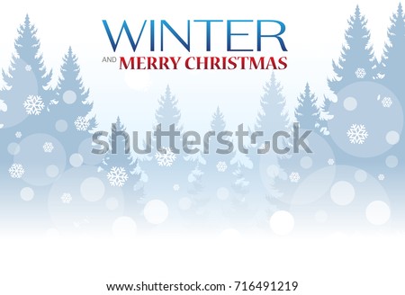 Christmas nighttime greeting. Winter landscape with coniferous forest full moon. Vector illustration