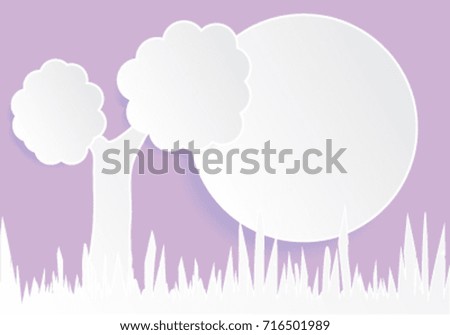 paper cut art of landscape view of tree with big moon in vector