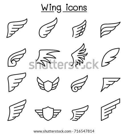 Wing icon set in thin line style