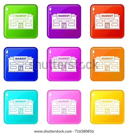 Market icons of 9 color set isolated  illustration