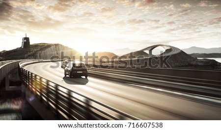 Environment friendly electric car on a road Royalty-Free Stock Photo #716607538