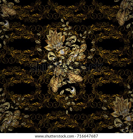 Ornate vector decoration. Vintage baroque floral seamless pattern in gold over. Golden element on black background. Luxury, royal and Victorian concept.