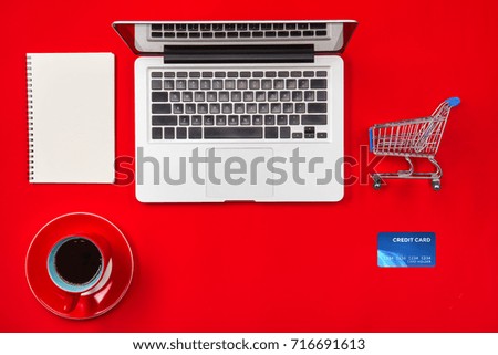 Holiday online shopping concept. View from above with copy space