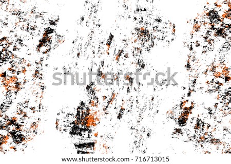 Dark brown grunge background. Black white orange old weathered surface in horror style. Dirty spots, cracks, splashes on old canvas. Abstract texture of a rusty aged surface. Light brown backdrop