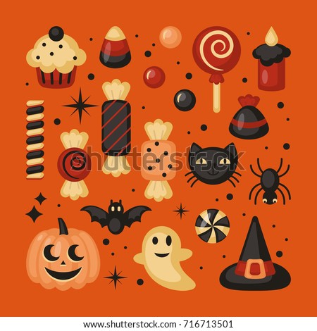 Halloween holiday set of elements for graphic and web design. Vector illustration