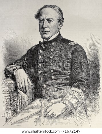 Old engraved portrait of David Farragut, the first Admiral in the United States Navy. Created by Robert, after photo of Liebert, published on L'Illustration, Journal Universel, Paris, 1968