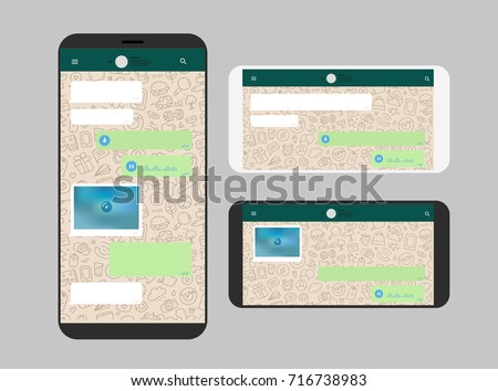 Different modern smartphone with messenger app Royalty-Free Stock Photo #716738983